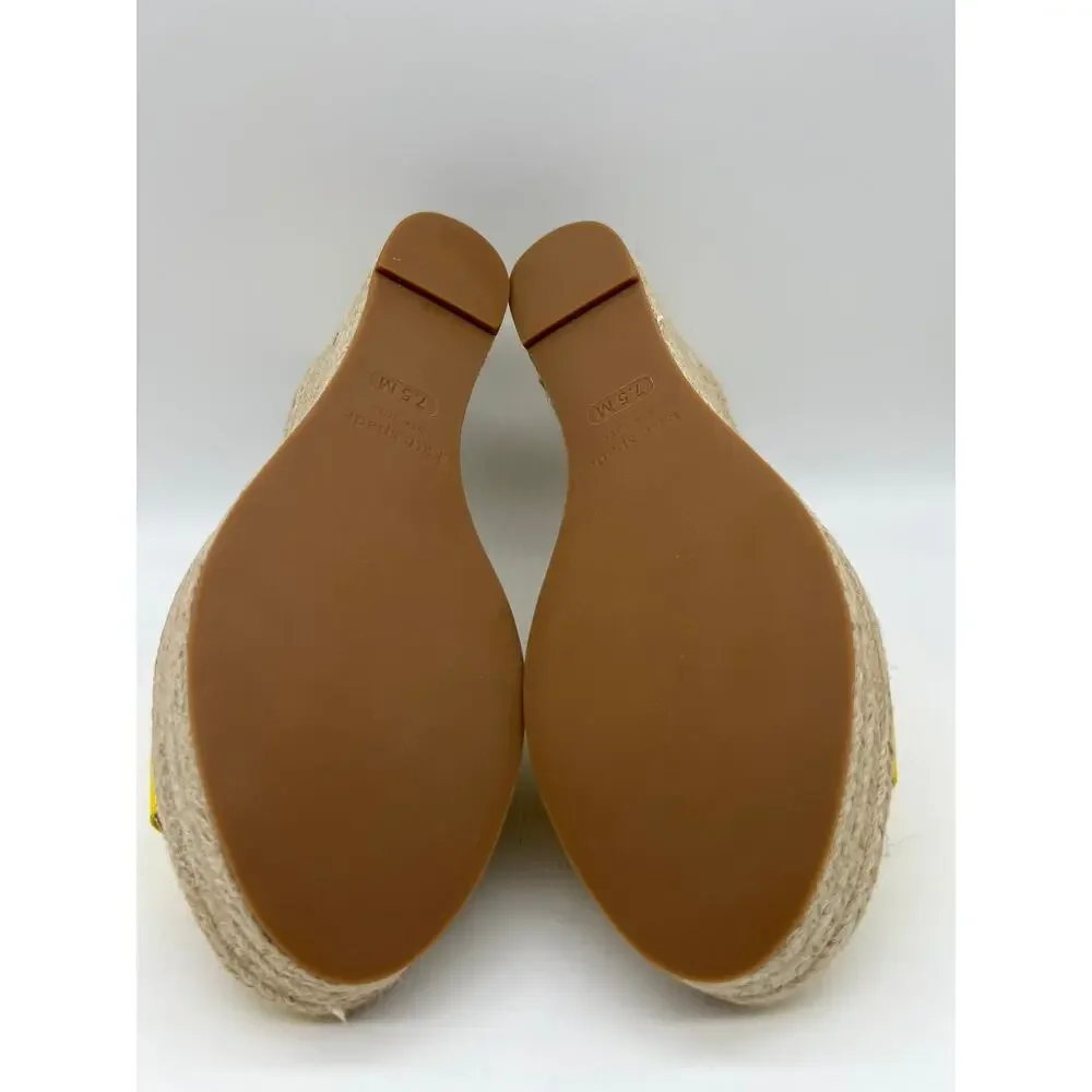 Kate Spade Tenley Espadrille Wedge Mule Sandal Yellow Leather S8311001 Size 7.5